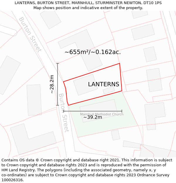 LANTERNS, BURTON STREET, MARNHULL, STURMINSTER NEWTON, DT10 1PS: Plot and title map