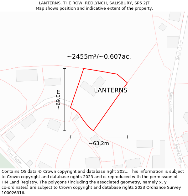 LANTERNS, THE ROW, REDLYNCH, SALISBURY, SP5 2JT: Plot and title map