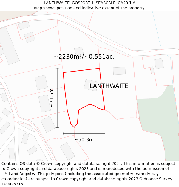 LANTHWAITE, GOSFORTH, SEASCALE, CA20 1JA: Plot and title map