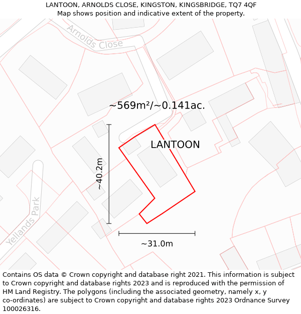 LANTOON, ARNOLDS CLOSE, KINGSTON, KINGSBRIDGE, TQ7 4QF: Plot and title map