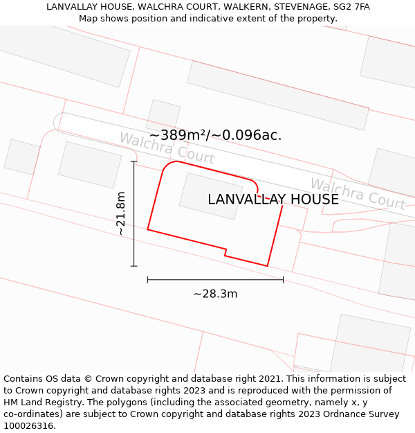 LANVALLAY HOUSE, WALCHRA COURT, WALKERN, STEVENAGE, SG2 7FA: Plot and title map