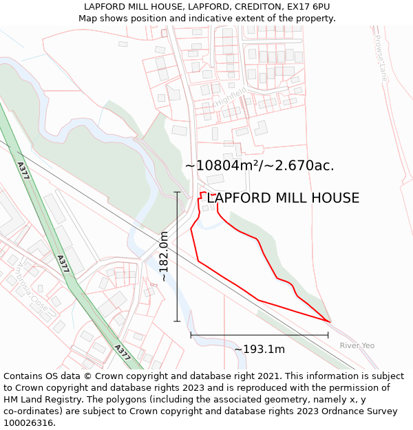 LAPFORD MILL HOUSE, LAPFORD, CREDITON, EX17 6PU: Plot and title map