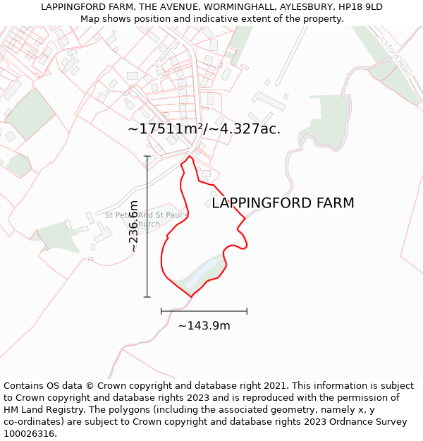 LAPPINGFORD FARM, THE AVENUE, WORMINGHALL, AYLESBURY, HP18 9LD: Plot and title map