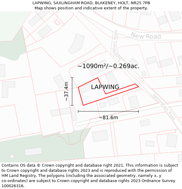 LAPWING, SAXLINGHAM ROAD, BLAKENEY, HOLT, NR25 7PB: Plot and title map