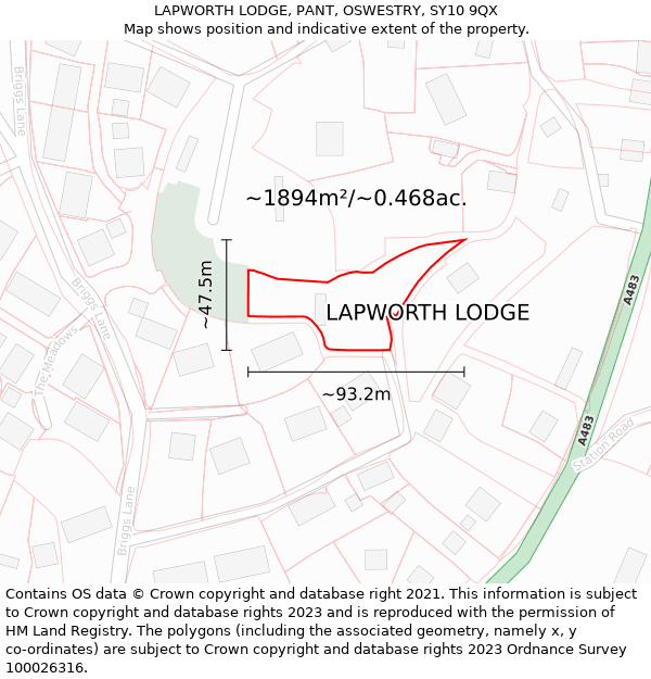 LAPWORTH LODGE, PANT, OSWESTRY, SY10 9QX: Plot and title map