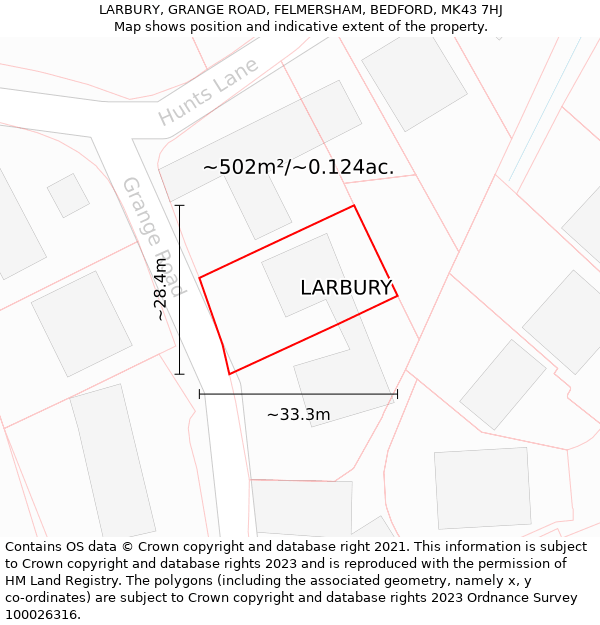 LARBURY, GRANGE ROAD, FELMERSHAM, BEDFORD, MK43 7HJ: Plot and title map