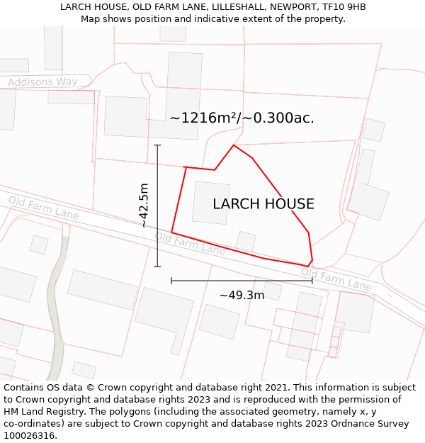 LARCH HOUSE, OLD FARM LANE, LILLESHALL, NEWPORT, TF10 9HB: Plot and title map