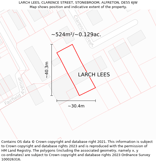 LARCH LEES, CLARENCE STREET, STONEBROOM, ALFRETON, DE55 6JW: Plot and title map