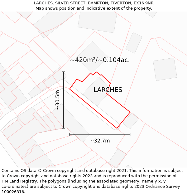 LARCHES, SILVER STREET, BAMPTON, TIVERTON, EX16 9NR: Plot and title map