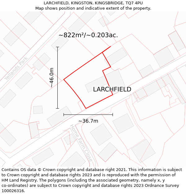 LARCHFIELD, KINGSTON, KINGSBRIDGE, TQ7 4PU: Plot and title map