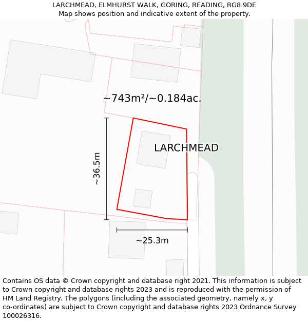 LARCHMEAD, ELMHURST WALK, GORING, READING, RG8 9DE: Plot and title map