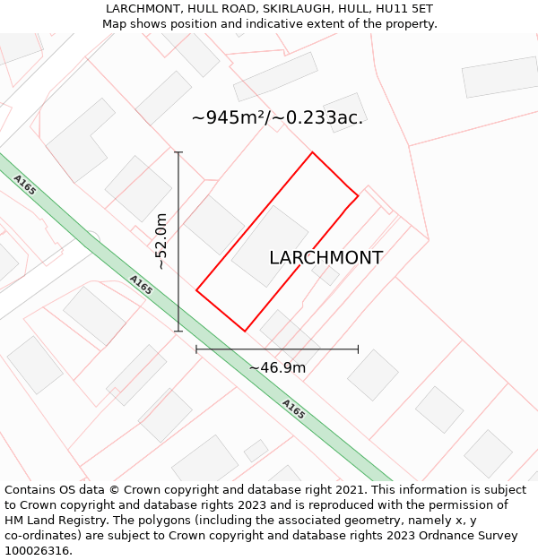 LARCHMONT, HULL ROAD, SKIRLAUGH, HULL, HU11 5ET: Plot and title map