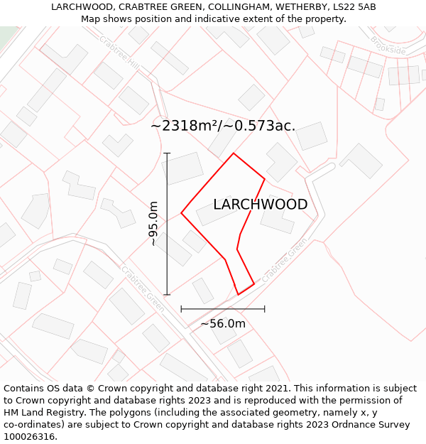 LARCHWOOD, CRABTREE GREEN, COLLINGHAM, WETHERBY, LS22 5AB: Plot and title map