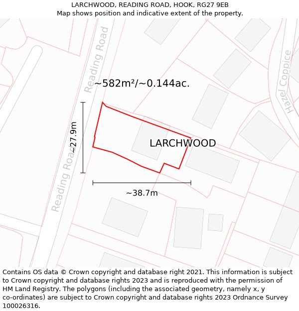 LARCHWOOD, READING ROAD, HOOK, RG27 9EB: Plot and title map