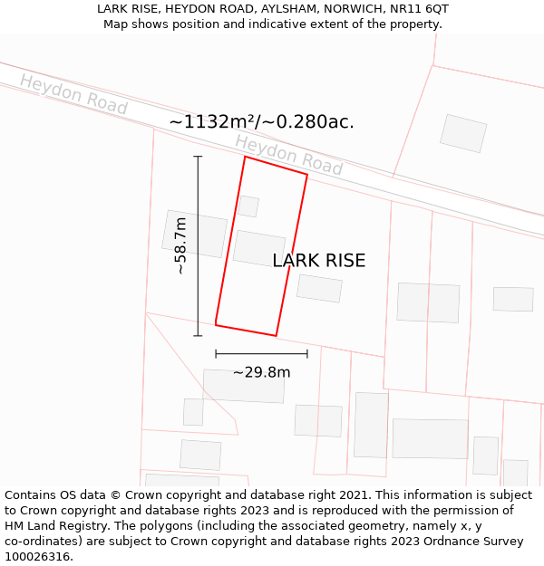 LARK RISE, HEYDON ROAD, AYLSHAM, NORWICH, NR11 6QT: Plot and title map