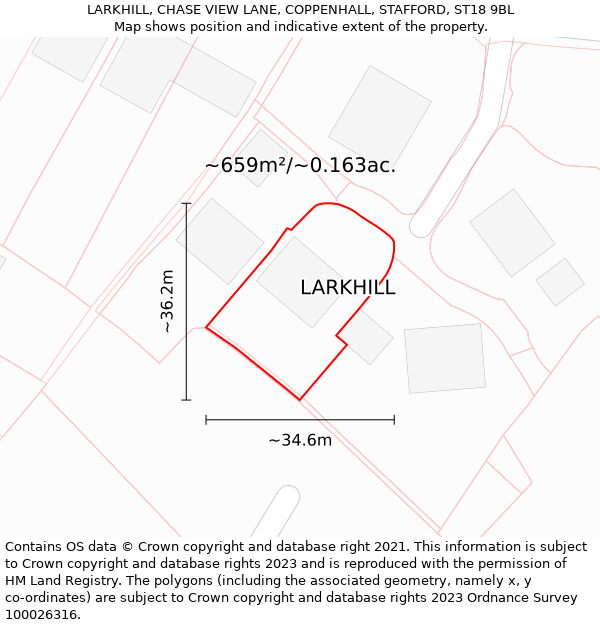 LARKHILL, CHASE VIEW LANE, COPPENHALL, STAFFORD, ST18 9BL: Plot and title map