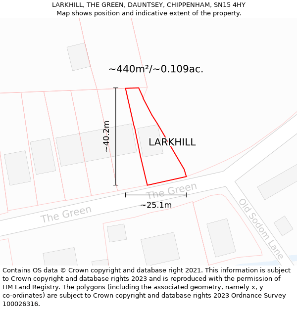 LARKHILL, THE GREEN, DAUNTSEY, CHIPPENHAM, SN15 4HY: Plot and title map