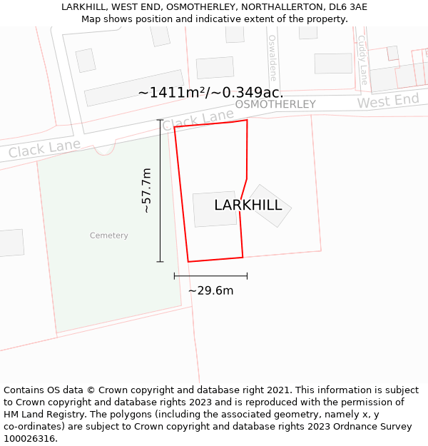 LARKHILL, WEST END, OSMOTHERLEY, NORTHALLERTON, DL6 3AE: Plot and title map