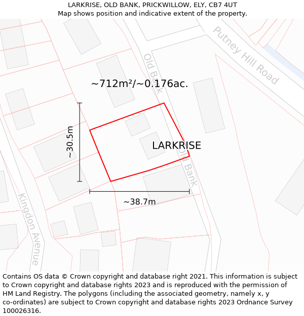 LARKRISE, OLD BANK, PRICKWILLOW, ELY, CB7 4UT: Plot and title map