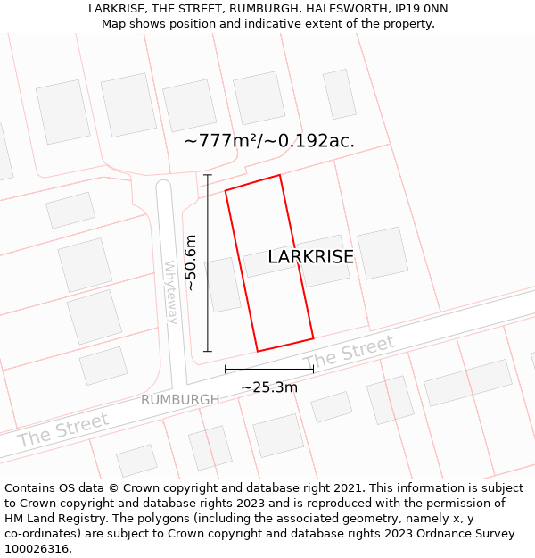 LARKRISE, THE STREET, RUMBURGH, HALESWORTH, IP19 0NN: Plot and title map