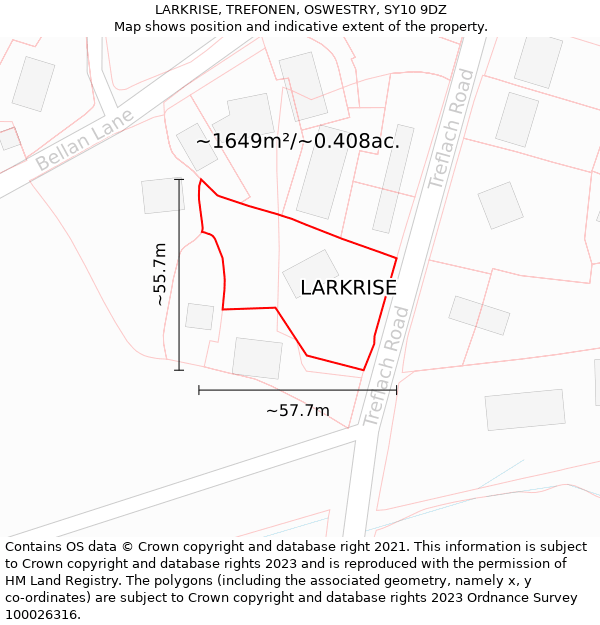 LARKRISE, TREFONEN, OSWESTRY, SY10 9DZ: Plot and title map