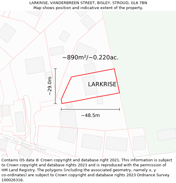 LARKRISE, VANDERBREEN STREET, BISLEY, STROUD, GL6 7BN: Plot and title map