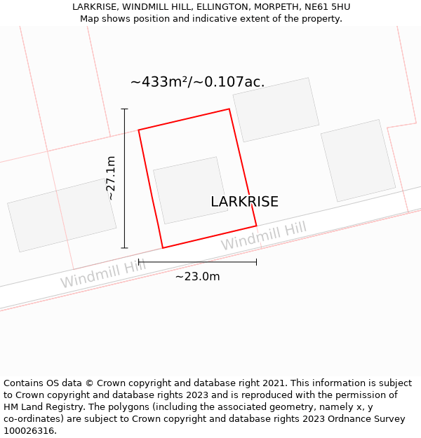 LARKRISE, WINDMILL HILL, ELLINGTON, MORPETH, NE61 5HU: Plot and title map