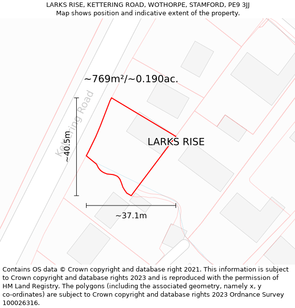 LARKS RISE, KETTERING ROAD, WOTHORPE, STAMFORD, PE9 3JJ: Plot and title map