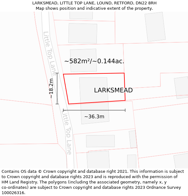 LARKSMEAD, LITTLE TOP LANE, LOUND, RETFORD, DN22 8RH: Plot and title map