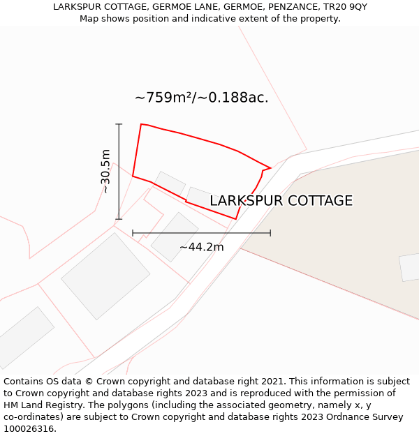 LARKSPUR COTTAGE, GERMOE LANE, GERMOE, PENZANCE, TR20 9QY: Plot and title map