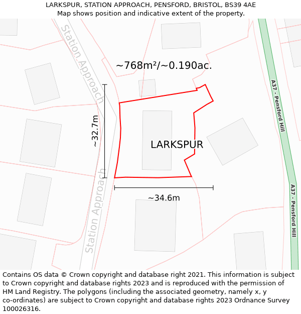LARKSPUR, STATION APPROACH, PENSFORD, BRISTOL, BS39 4AE: Plot and title map