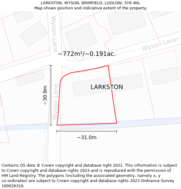 LARKSTON, WYSON, BRIMFIELD, LUDLOW, SY8 4NL: Plot and title map