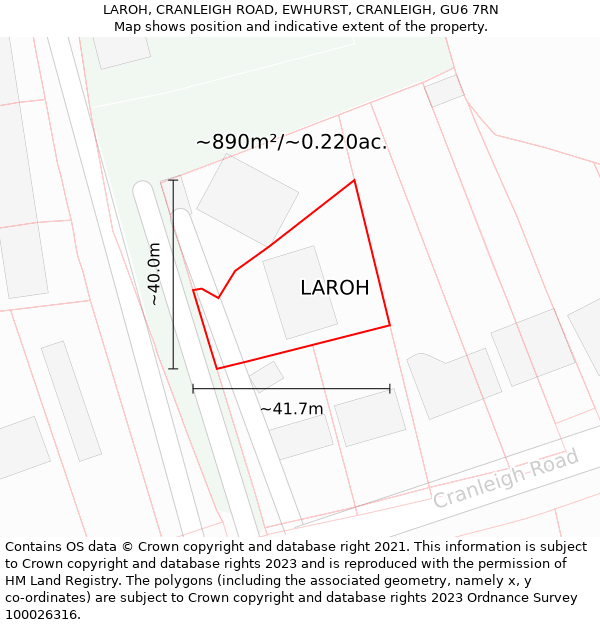 LAROH, CRANLEIGH ROAD, EWHURST, CRANLEIGH, GU6 7RN: Plot and title map