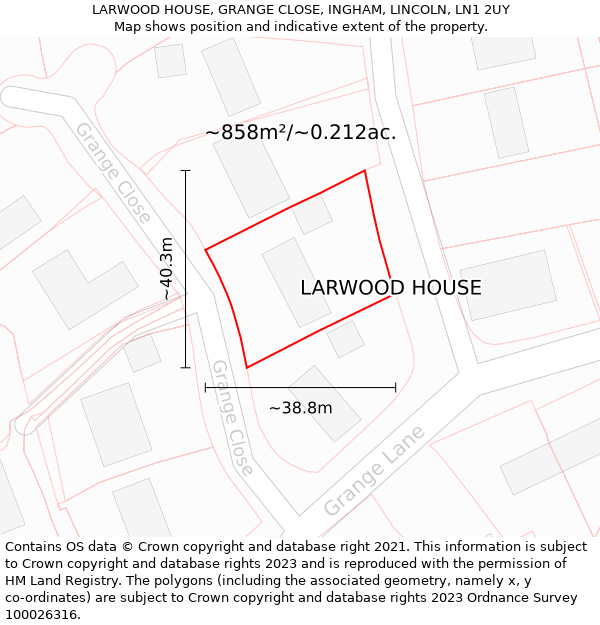 LARWOOD HOUSE, GRANGE CLOSE, INGHAM, LINCOLN, LN1 2UY: Plot and title map