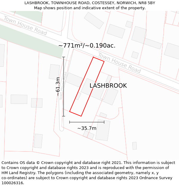 LASHBROOK, TOWNHOUSE ROAD, COSTESSEY, NORWICH, NR8 5BY: Plot and title map