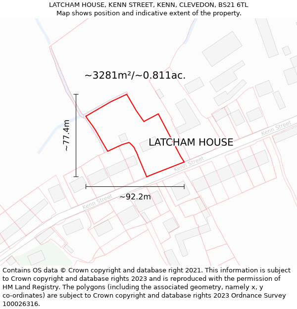 LATCHAM HOUSE, KENN STREET, KENN, CLEVEDON, BS21 6TL: Plot and title map