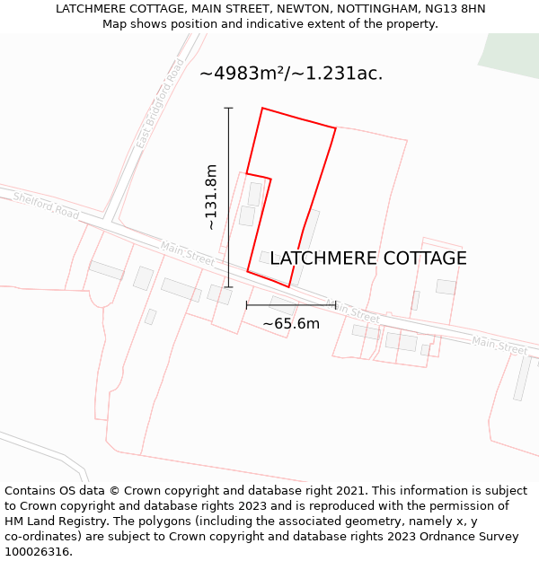 LATCHMERE COTTAGE, MAIN STREET, NEWTON, NOTTINGHAM, NG13 8HN: Plot and title map