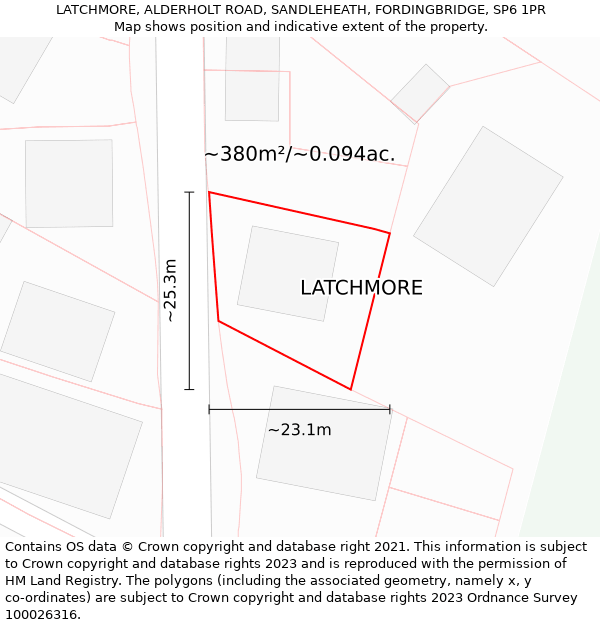 LATCHMORE, ALDERHOLT ROAD, SANDLEHEATH, FORDINGBRIDGE, SP6 1PR: Plot and title map