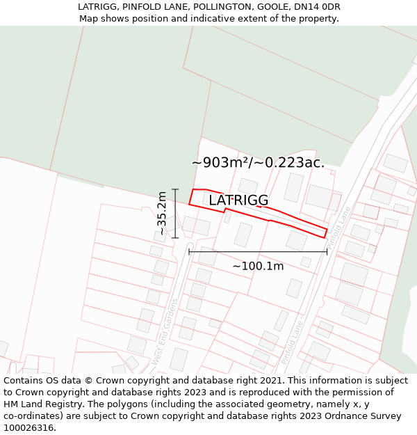 LATRIGG, PINFOLD LANE, POLLINGTON, GOOLE, DN14 0DR: Plot and title map