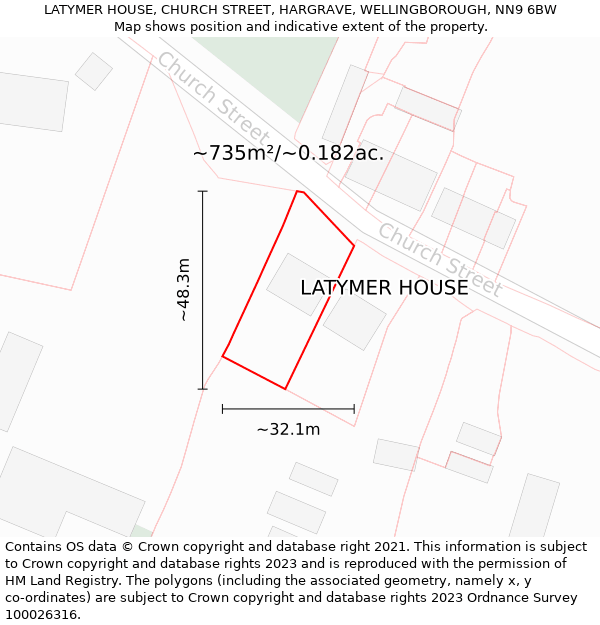 LATYMER HOUSE, CHURCH STREET, HARGRAVE, WELLINGBOROUGH, NN9 6BW: Plot and title map
