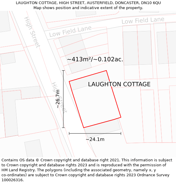LAUGHTON COTTAGE, HIGH STREET, AUSTERFIELD, DONCASTER, DN10 6QU: Plot and title map