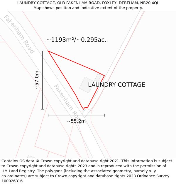 LAUNDRY COTTAGE, OLD FAKENHAM ROAD, FOXLEY, DEREHAM, NR20 4QL: Plot and title map