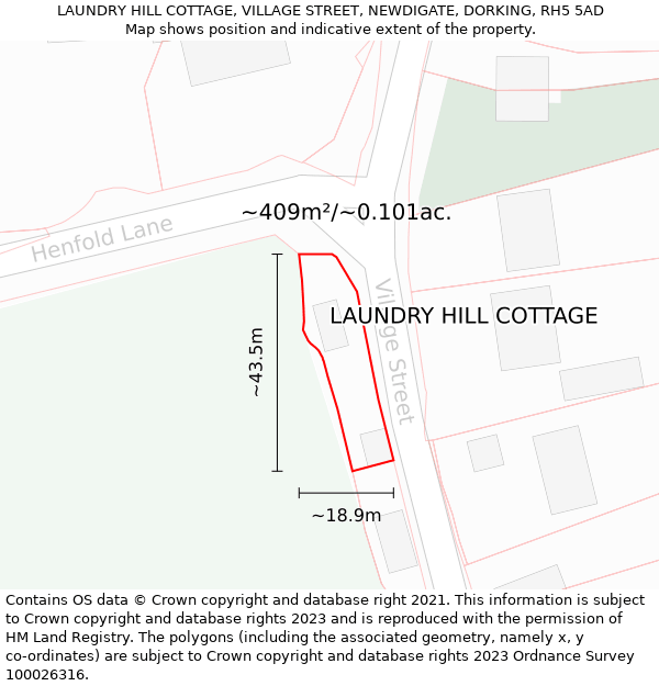 LAUNDRY HILL COTTAGE, VILLAGE STREET, NEWDIGATE, DORKING, RH5 5AD: Plot and title map