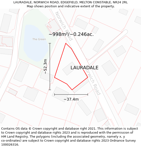 LAURADALE, NORWICH ROAD, EDGEFIELD, MELTON CONSTABLE, NR24 2RL: Plot and title map