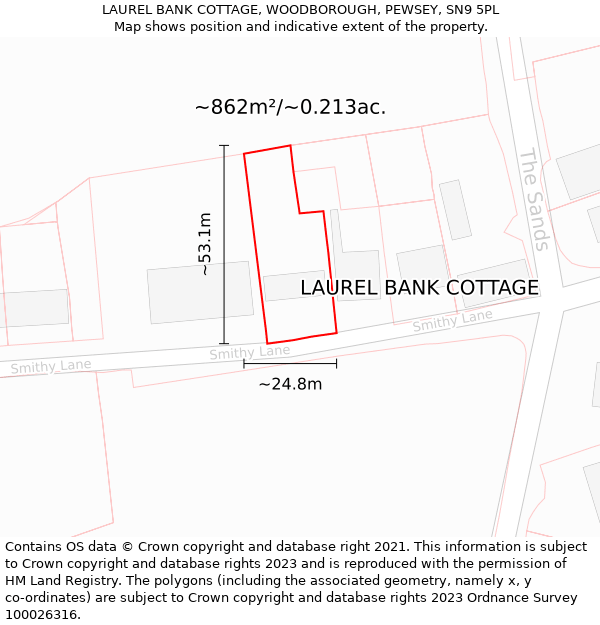 LAUREL BANK COTTAGE, WOODBOROUGH, PEWSEY, SN9 5PL: Plot and title map