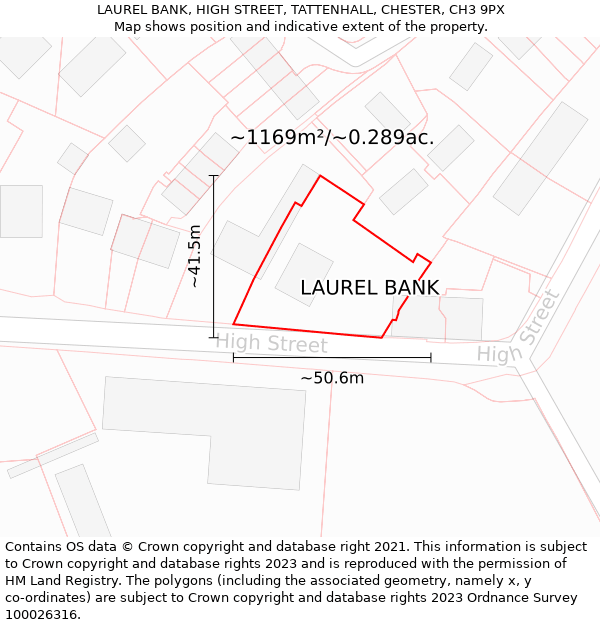 LAUREL BANK, HIGH STREET, TATTENHALL, CHESTER, CH3 9PX: Plot and title map