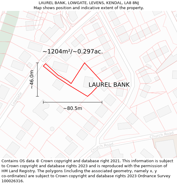 LAUREL BANK, LOWGATE, LEVENS, KENDAL, LA8 8NJ: Plot and title map