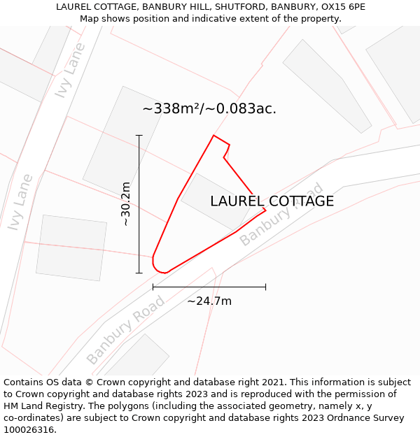 LAUREL COTTAGE, BANBURY HILL, SHUTFORD, BANBURY, OX15 6PE: Plot and title map