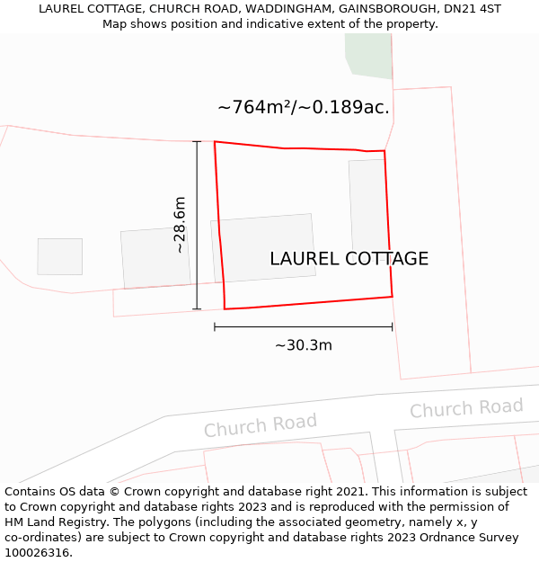 LAUREL COTTAGE, CHURCH ROAD, WADDINGHAM, GAINSBOROUGH, DN21 4ST: Plot and title map