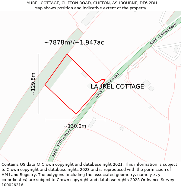 LAUREL COTTAGE, CLIFTON ROAD, CLIFTON, ASHBOURNE, DE6 2DH: Plot and title map